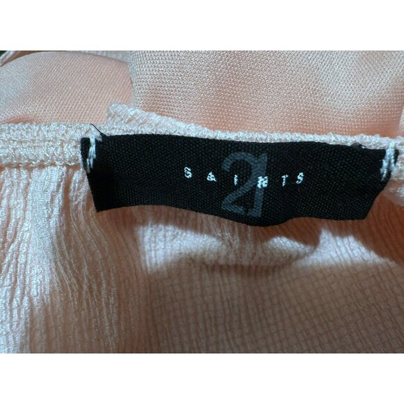 Saints Pink Cropped Top Sz M Twisted Front Midriff Wrap Tie Puffed Sleeves Girly - Picture 6 of 6